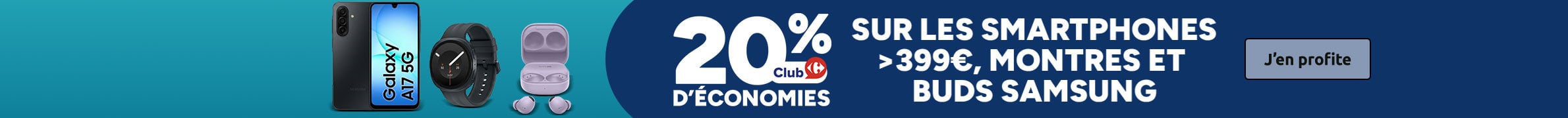 20% d'économies Club Carrefour sur les smartphones, montres et Buds Samsung.