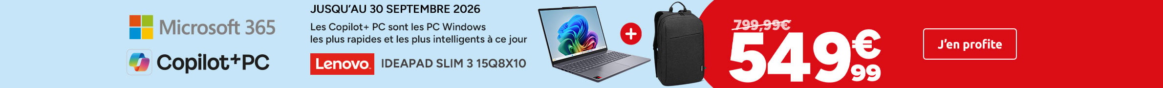 PC Lenovo Ideapad Slim 3 15Q8X10 avec sacoche à 549,99€ au lieu de 799,99€