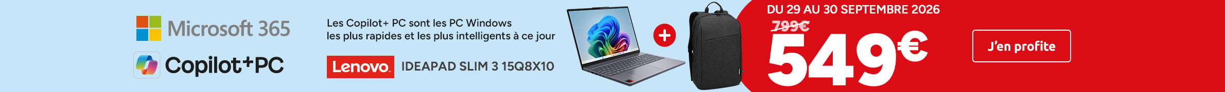 PC Lenovo Ideapad Slim 3 15Q8X10 avec sacoche à 549€ au lieu de 799€
