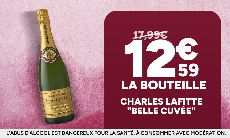 Champagne Charles Lafitte Belle Cuvée à 12,59€ la bouteille au lieu de 17,99€.