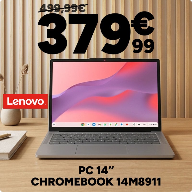 PC 14" Chromebook Lenovo 14M8911 à 379,99€ au lieu de 499,99€.