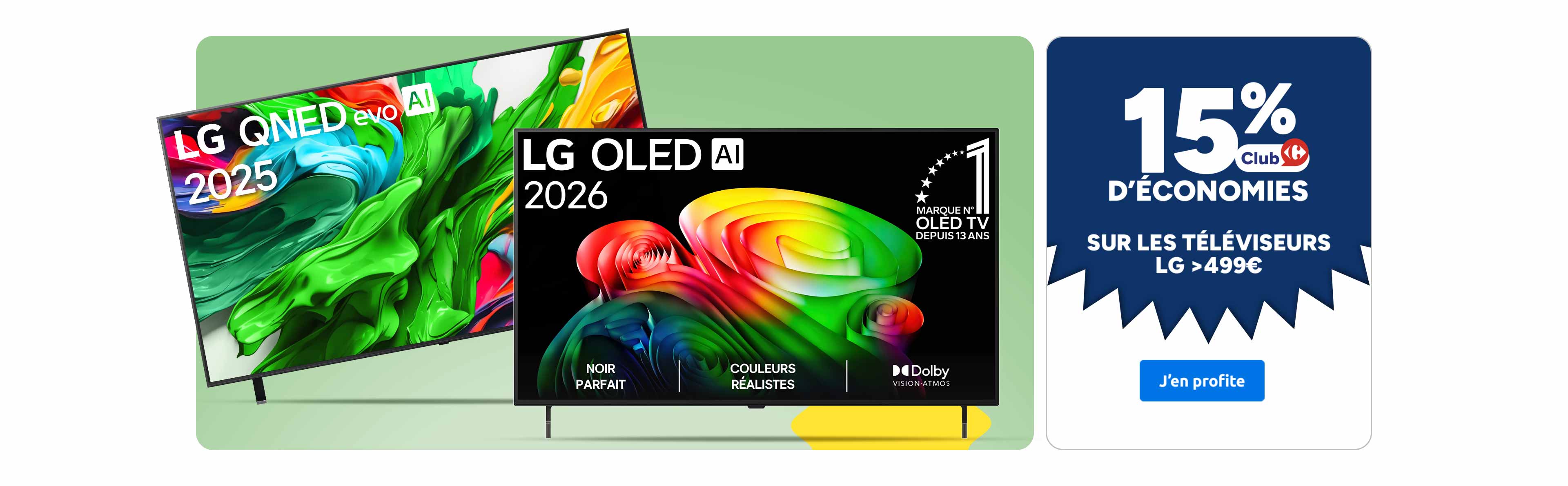 15% d'économies Club Carrefour sur les téléviseurs LG de plus de 499€. 