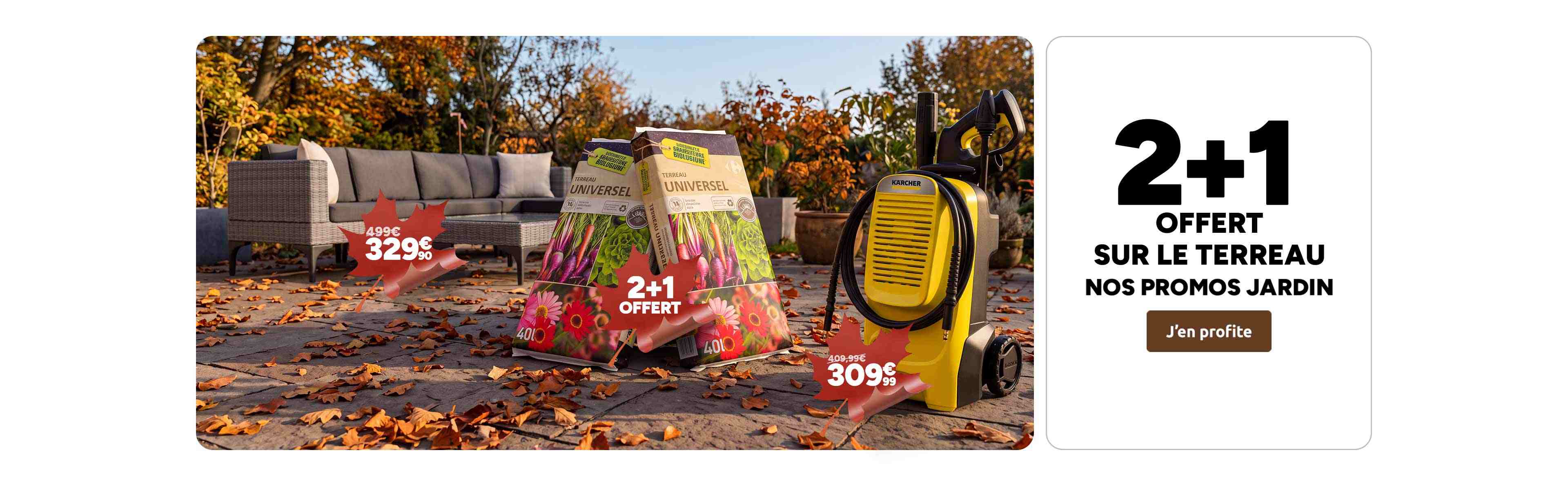 Nos promos Jardin : 2+1 offert sur le terreau et réductions sur le mobilier