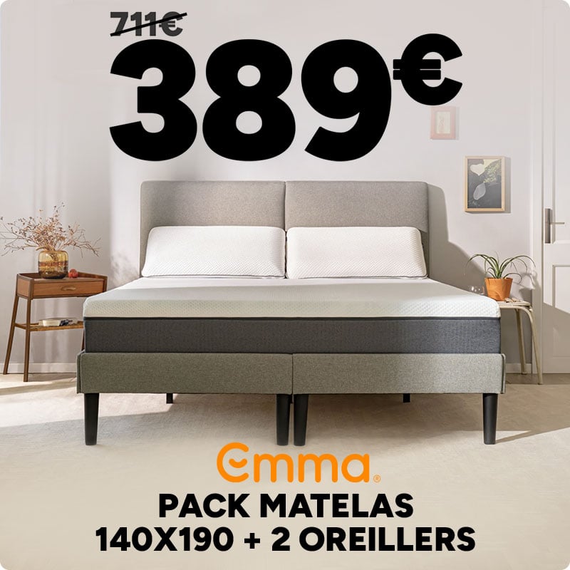 Pack Matelas Emma 140x190 avec 2 oreillers à 389€ au lieu de 711€