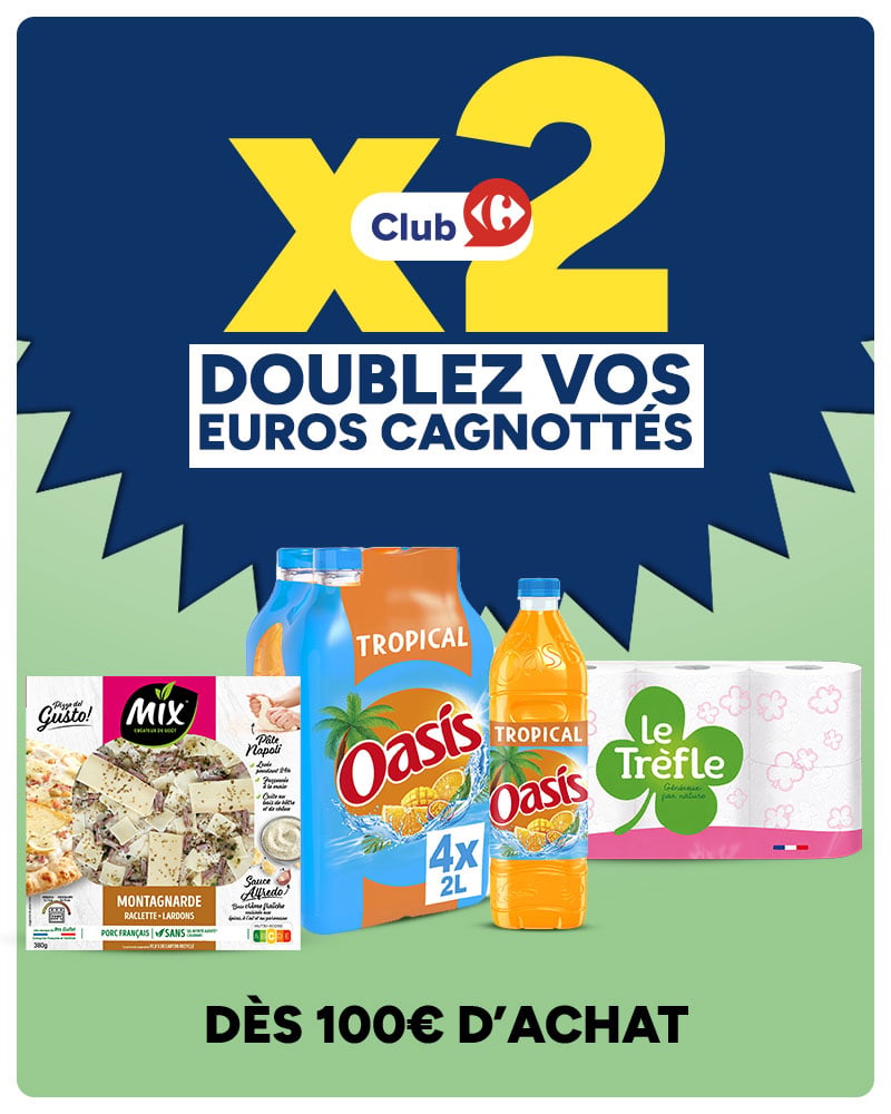 Doublez vos euros cagnottés dès 100€ d'achat sur une sélection de produits.