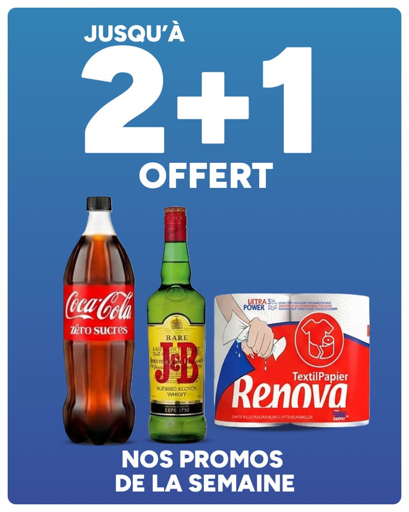 Jusqu'à 2+1 offert sur nos promos de la semaine.