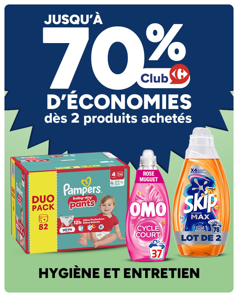 Jusqu'à 70% d'économies dès 2 produits achetés sur sélection hygiène entretien