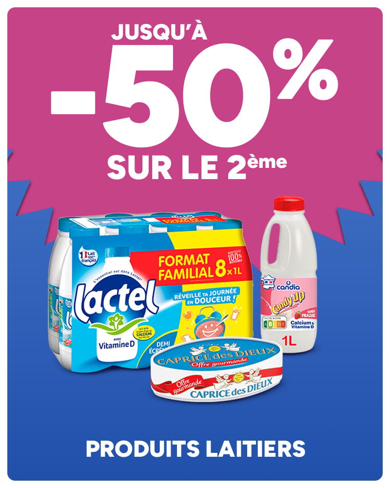 Jusqu'à -50% sur le 2ème sur une sélection de produits laitiers