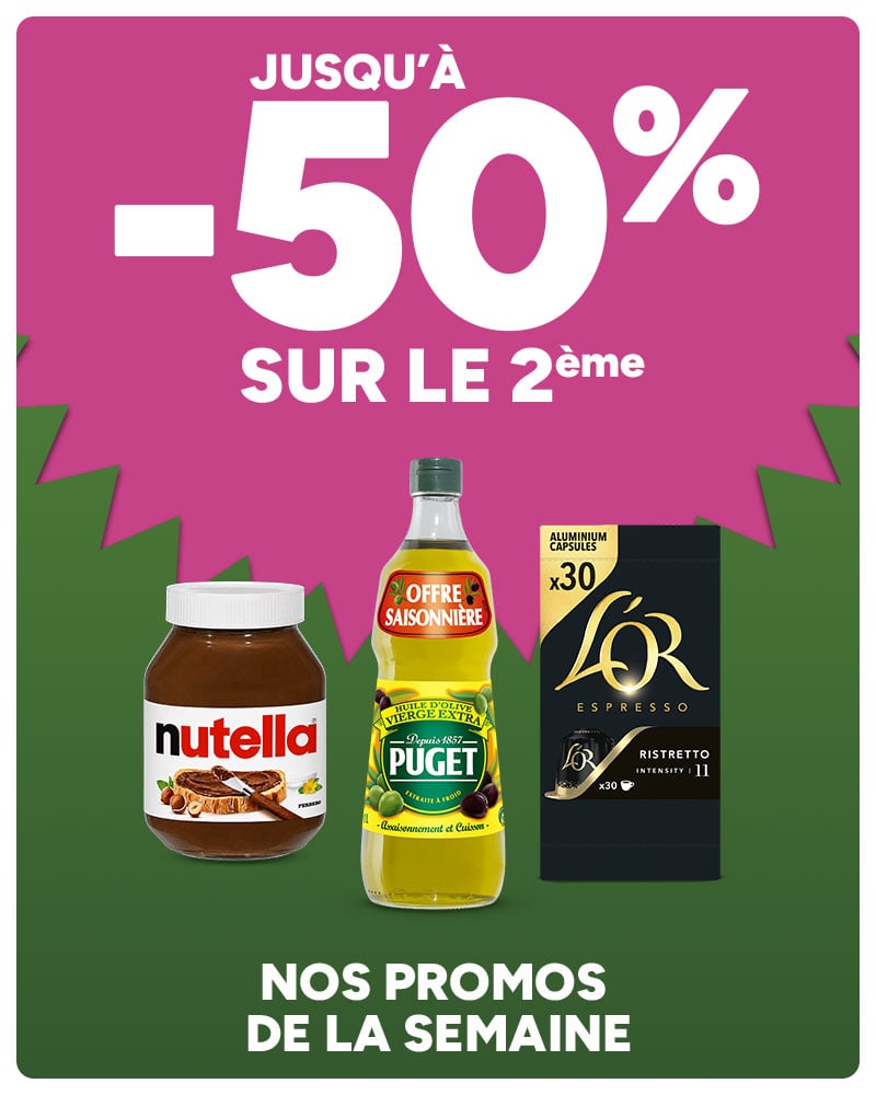 Jusqu'à -50% sur le 2ème sur nos promos de la semaine
