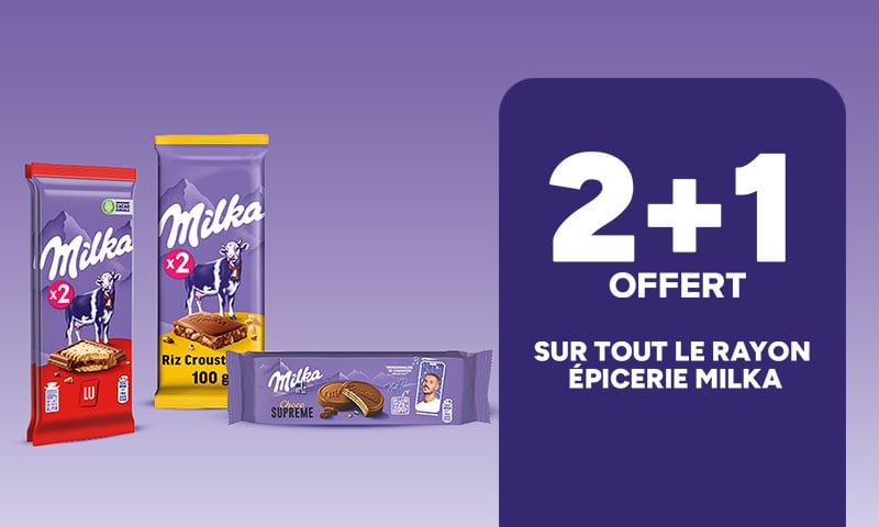 2+1 offert sur tout le rayon epicerie milka