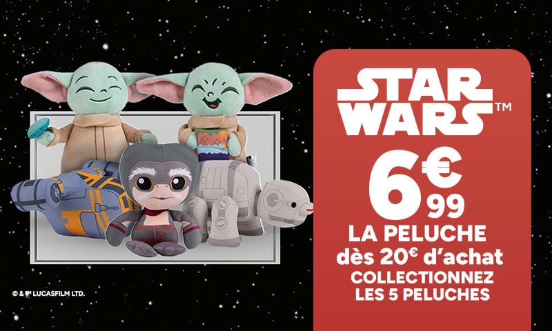 Star Wars : la peluche à 6,99€ dès 20€ d’achat. Collectionnez les 5 peluches