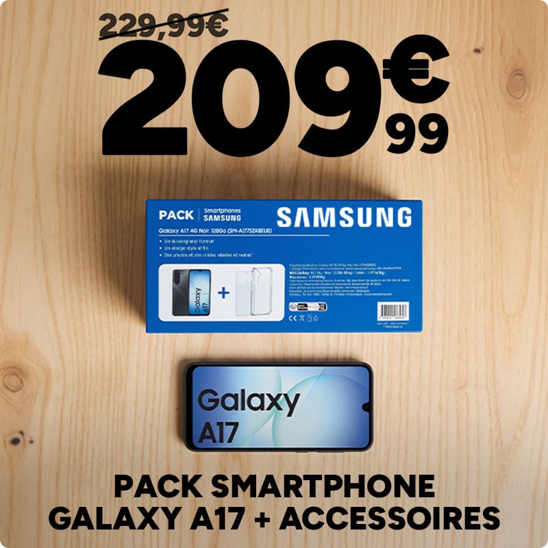 Pack Smartphone Samsung Galaxy A17 + accessoires à 209,99€ au lieu de 229,99€