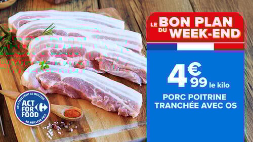 4€99 le kilo de poitrine de porc tranchée avec os