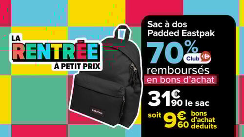 Sac à dos Eastpak 70% remboursés en bons d'achat