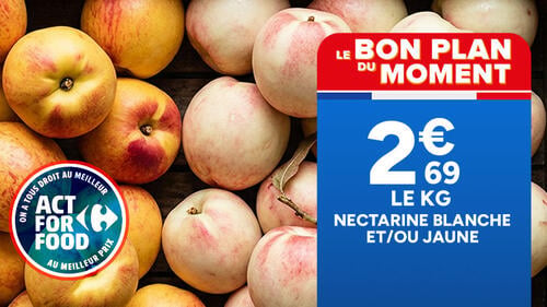 Nectarine blanche et/ou jaune à 2,69€ le kg. Le bon plan du moment.