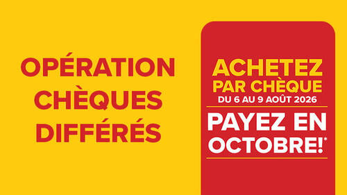 Achetez par chèque maintenant,  payez à partir du lundi 7 octobre 2026