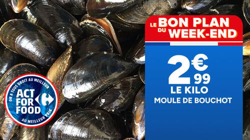 Le bon plan du week-end : Moule de bouchot à 2,99 € le kilo. Act For Food, on a tous droit au meilleur au meilleur prix.