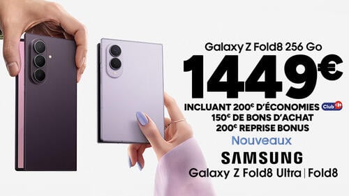 Samsung Galaxy Z Fold8 256 Go à 1449€ avec avantages Club Carrefour