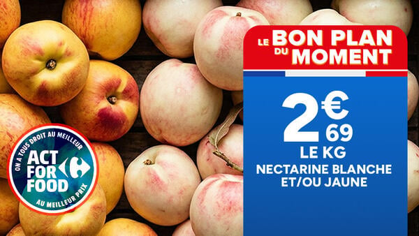 Nectarine blanche et/ou jaune à 2,69€ le kg. Le bon plan du moment.