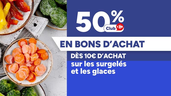 50% Club Carrefour en bons d'achat sur les surgelés et glaces dès 10€ d'achat