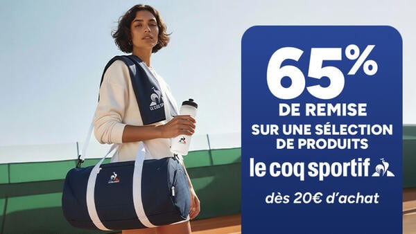 65% de remise sur une sélection de produits Le Coq Sportif dès 20€ d'achat.